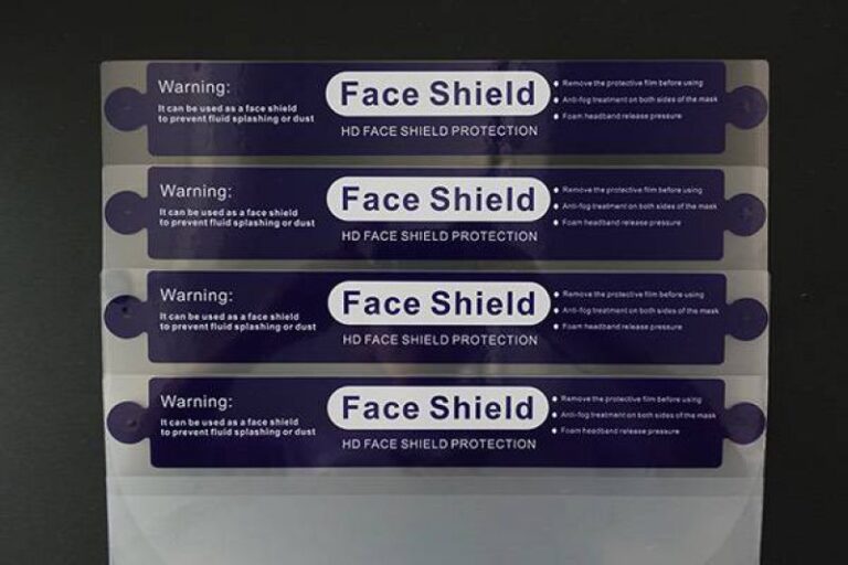 Labeling for face shield with automatic labeling machine for medical protective equipment packaging