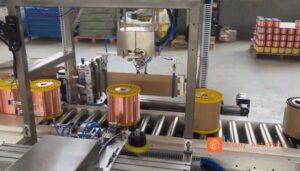 Automatic Copper Wire Spool Wrapping, Taping and Stacking Packaging Line