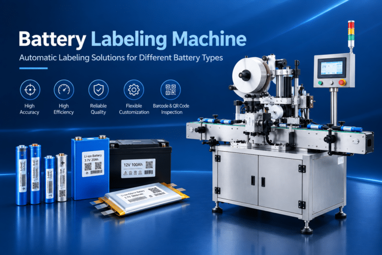 Automatic battery labeling machine for lithium-ion and storage batteries