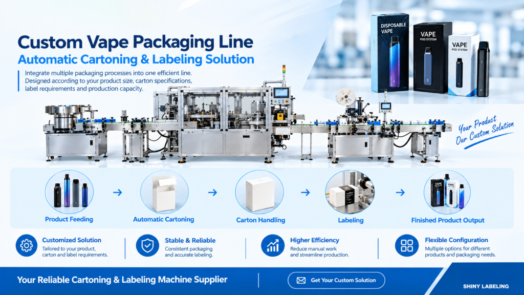 Custom Vape Packaging Line Automatic Cartoning and Labeling Solution