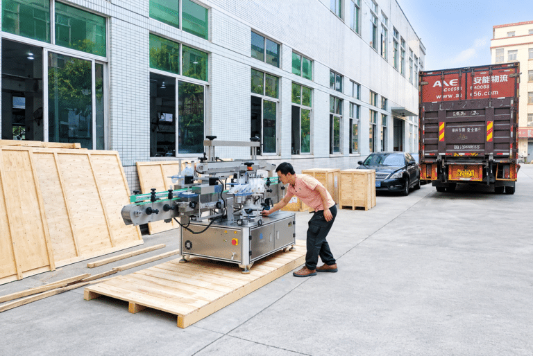 Packed Automatic Round Bottle Labelling Equipment Ready for Shipment
