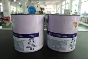 Labeled industrial paint container for paint product packaging